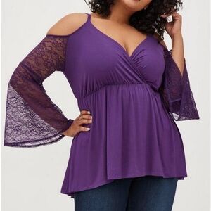 Purple Lace Sleeve Women's Top